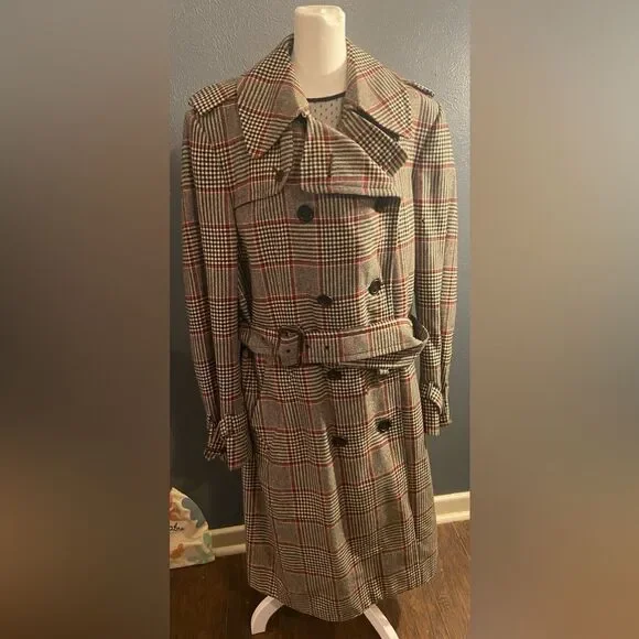 Aquascrutum Vintage Plaid Trench Coat with Belt - Picture 3 of 16